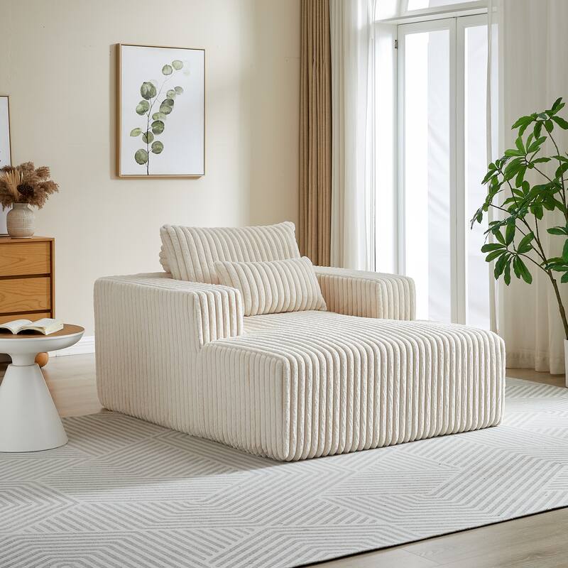 Fluffy 62.5-Inch Corduroy Lounge Chair, Modern Sleeper Sofa for Living Room or Bedroom - Ready to Use, No Assembly