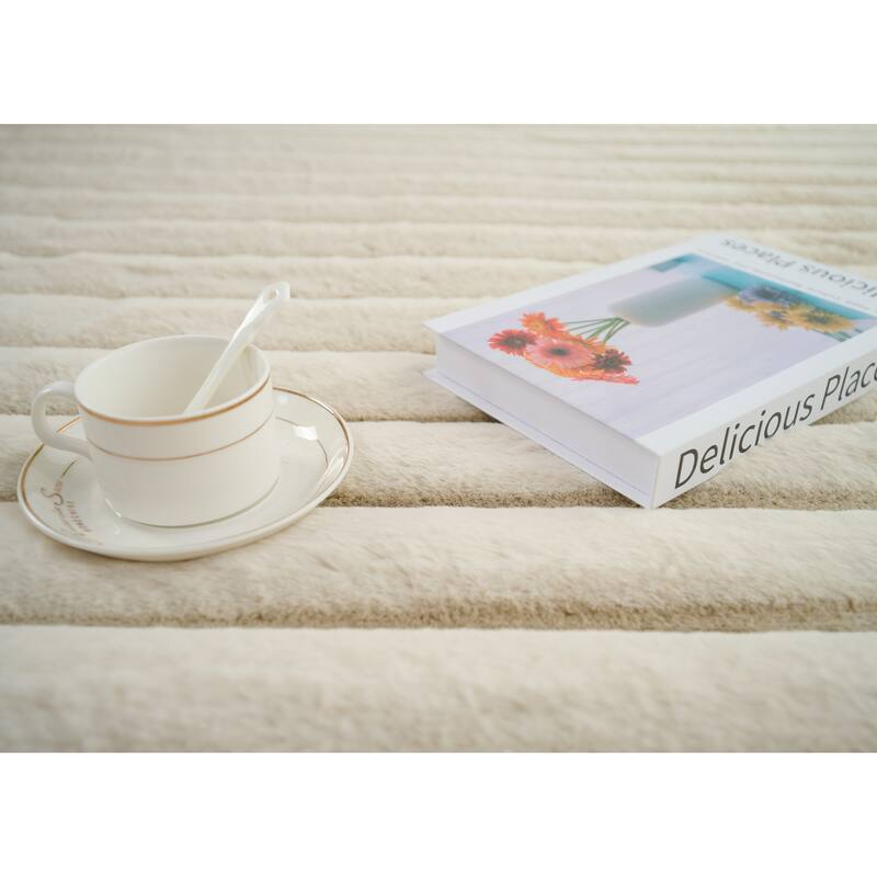 Madrid Collection Ultra Soft Ribbed Faux Fur Area Rug