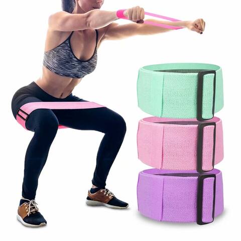 3PCs Adjustable Resistance Bands Set Yoga Exercise Workout CrossFit Booty Band Training Belt - Pink+Purple+Green - N/A