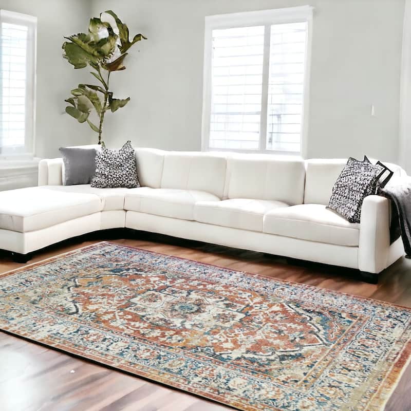 Cero Distressed Stain Resistant with Fringe Area Rug By HomeRoots - 8' x 10' - Orange