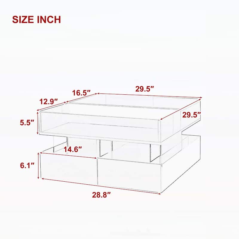 Modern Design Lift-Top Coffee Table with 2 Drawers,LED Lights for Living Room