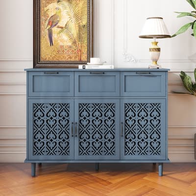 Retro Style 47.24" Horizontal Dresser with 3 Drawer and 3 Door, Carved Panel for Bedroom, Living Room