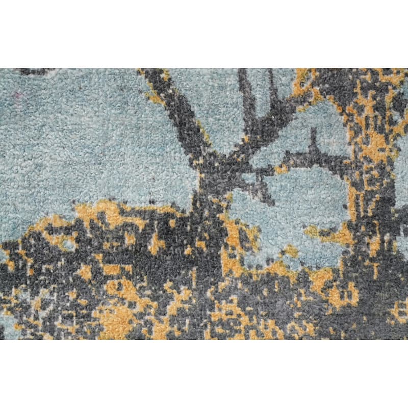 Hand Knotted Oriental Viscose Silk Carpet Modern Pictorial Multi-Colored Abstract Area Rug - 7' 8'' X 5' 7''