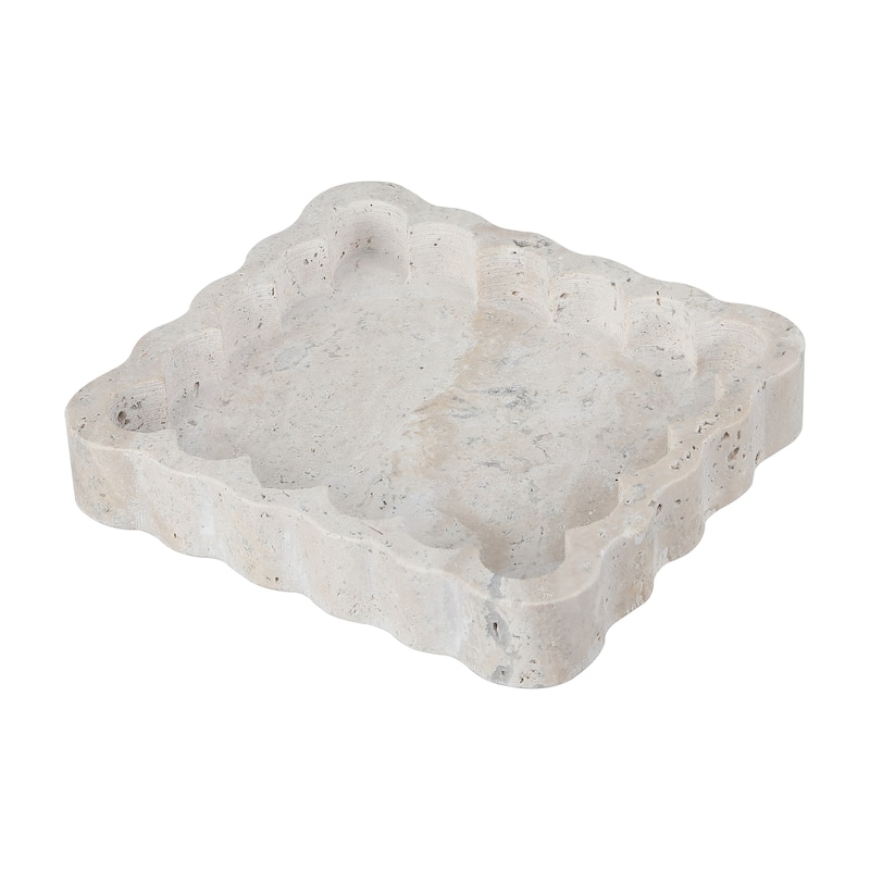 SAFAVIEH Home Cova Greige Marble Scalloped Catchall - 7"W x 6"D x 1.3"H