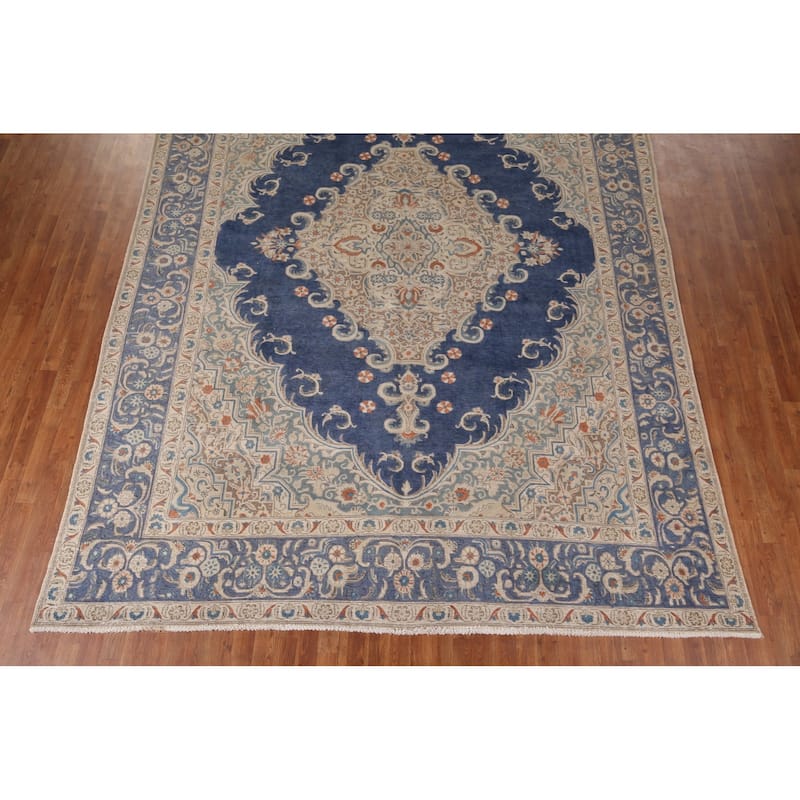 Blue Tabriz Persian Vintage Area Rug Handmade Wool Carpet - 9'9" x 12'9"