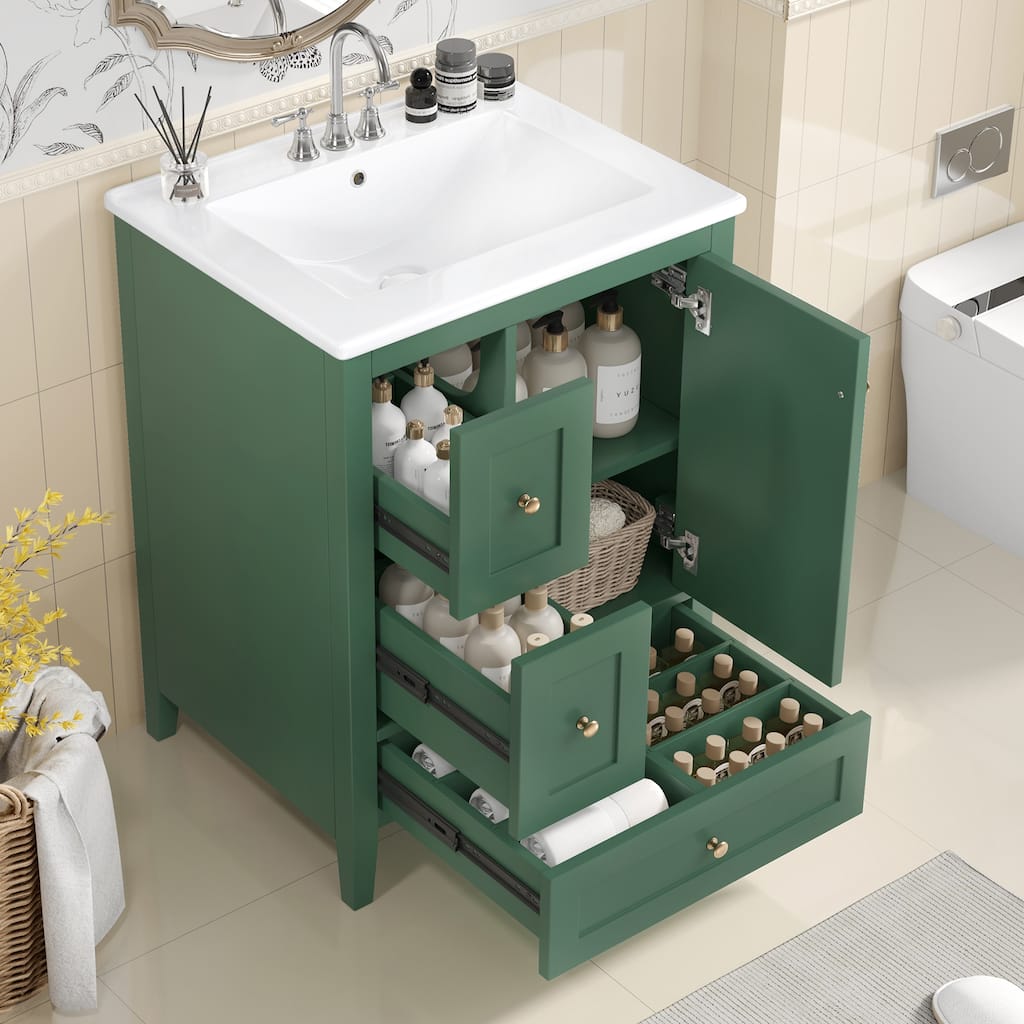24-Inch Bathroom Vanity with Storage, Adjustable Shelf and Removable Dividers