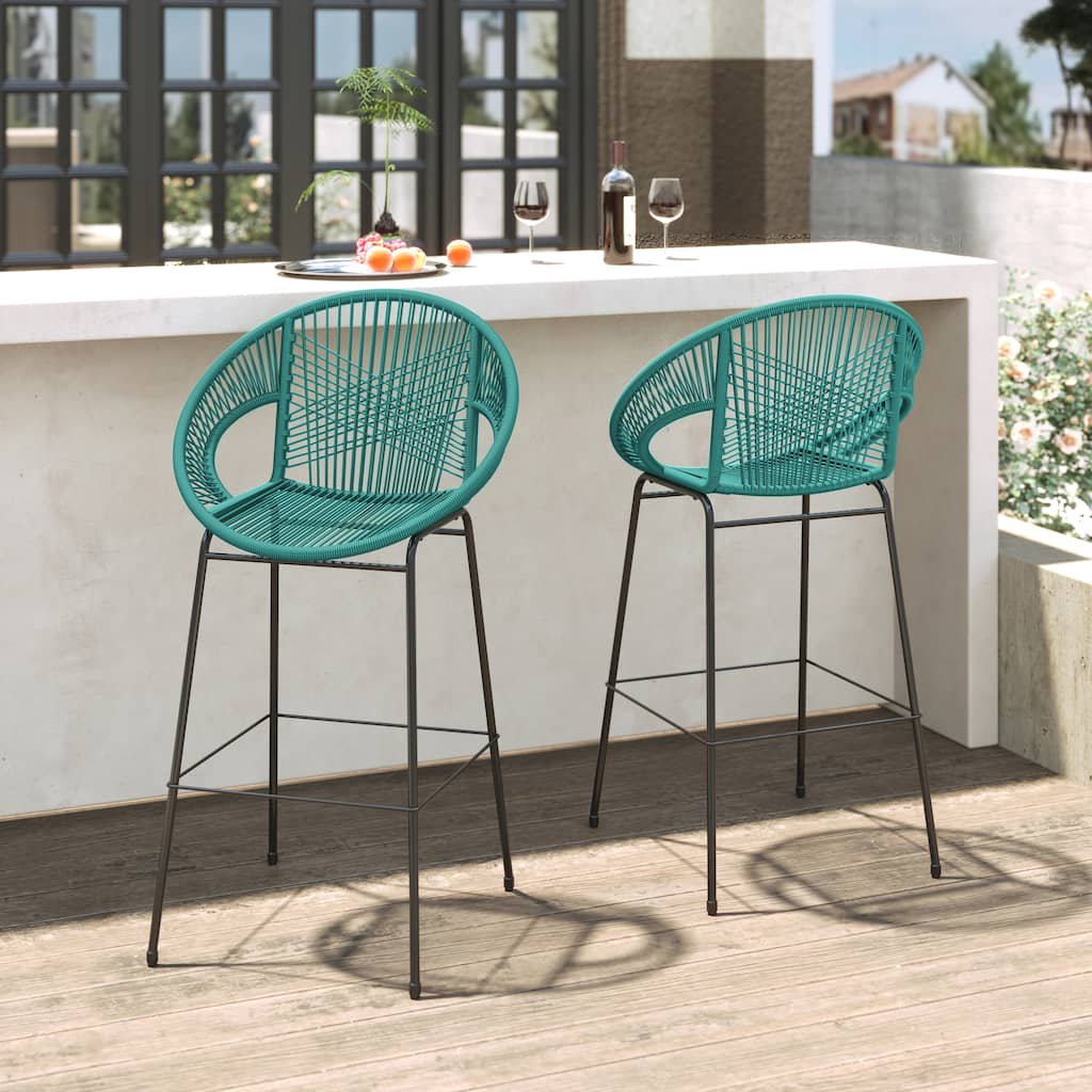 Ferrara Outdoor Patio Teal Faux Wicker Barstool (Excluding the table)