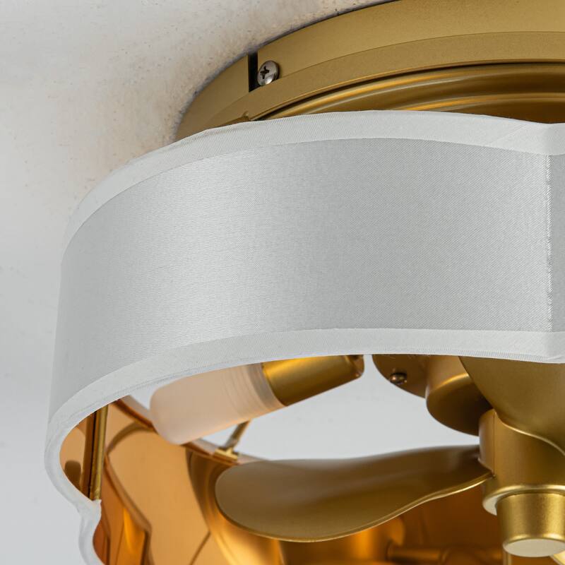 13-inch Gold Modern Caged Fandelier Flush Mount LED Ceiling Fan with Remote