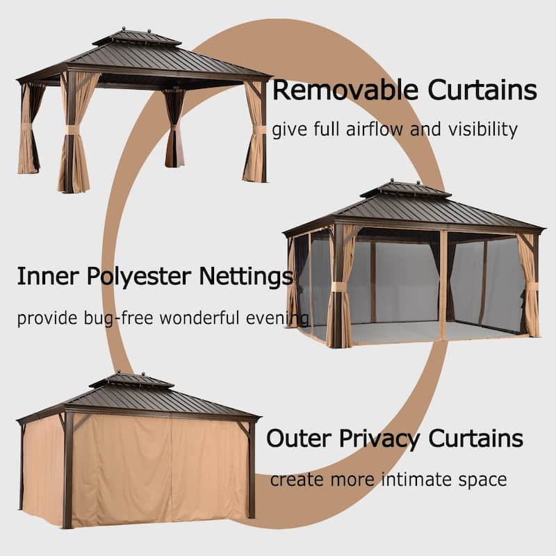 PURPLE LEAF Hardtop Patio Gazebo 12 x 16FT Galvanized Steel Roof Awning w Chaise Lounge
