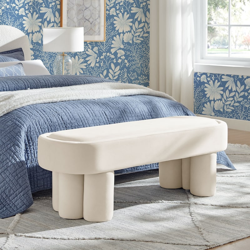 Mossi Oval Performance Velvet Accent Bench - Alabster