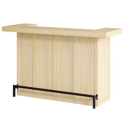 Industrial Wood Bar Table Liquor Cabinet with Wine Glass Holder