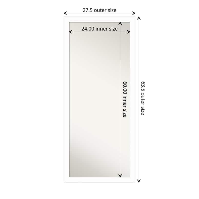 Basic Narrow Non-Beveled Wood Framed Full-Length Floor Leaner Mirror - Glass Size 24x60 - Basic White Narrow