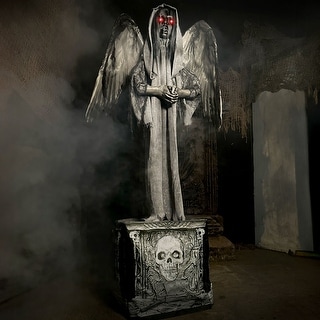 Haunted Hill Farm Lifesize Animatronic Haunted Angel Statue with Lights and Sound, Indoor/Covered Outdoor Halloween Decoration