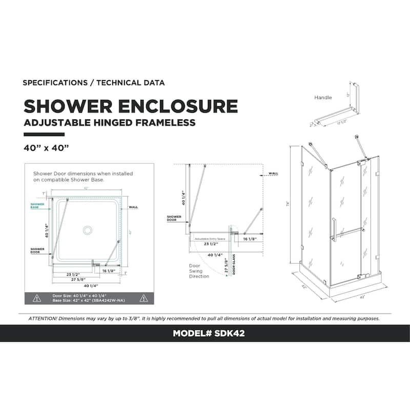 Fine Fixtures Frameless Glass Shower Enclosure - Tempered Glass