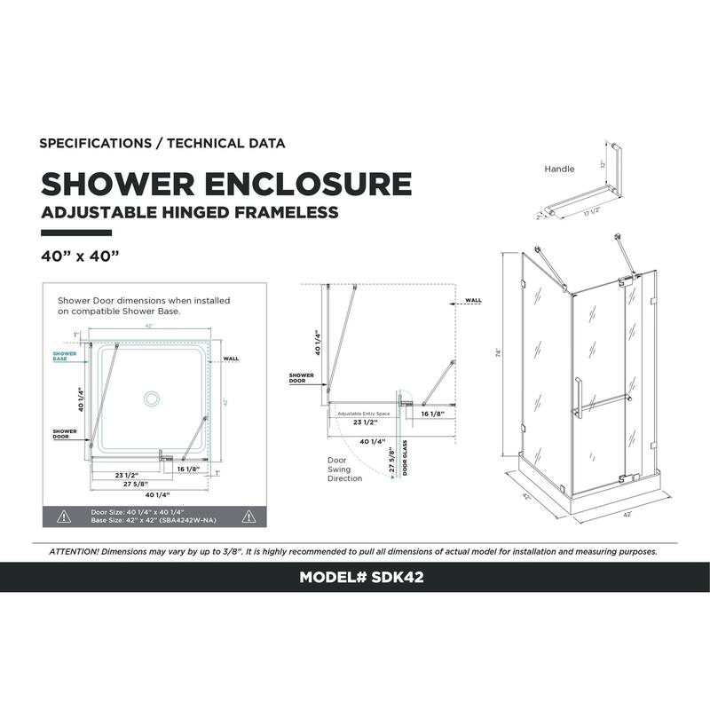 Shower Enclosure with Double Threshold Acrylic Shower Base Set