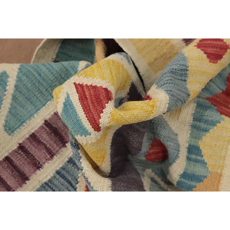 Hand Woven Oriental 100% Wool Carpet Southwestern Tribal Multi-Colored Kilim Area Rug - 6' 2'' X 4' 5''