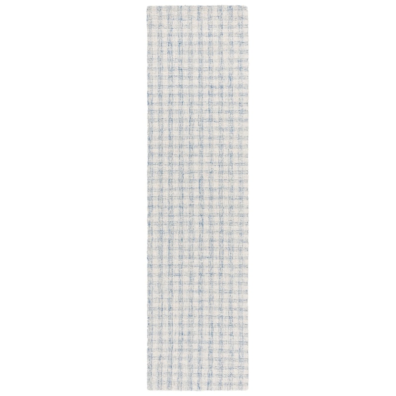 SAFAVIEH Handmade Ebony Katarin Contemporary Wool Rug - 2'3" x 9' Runner - Blue/Ivory - Runner