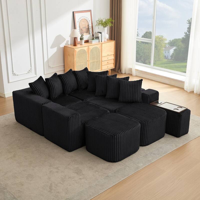 Boneless Modular Sofa with USB, Wireless Charging & Coffee Table Board