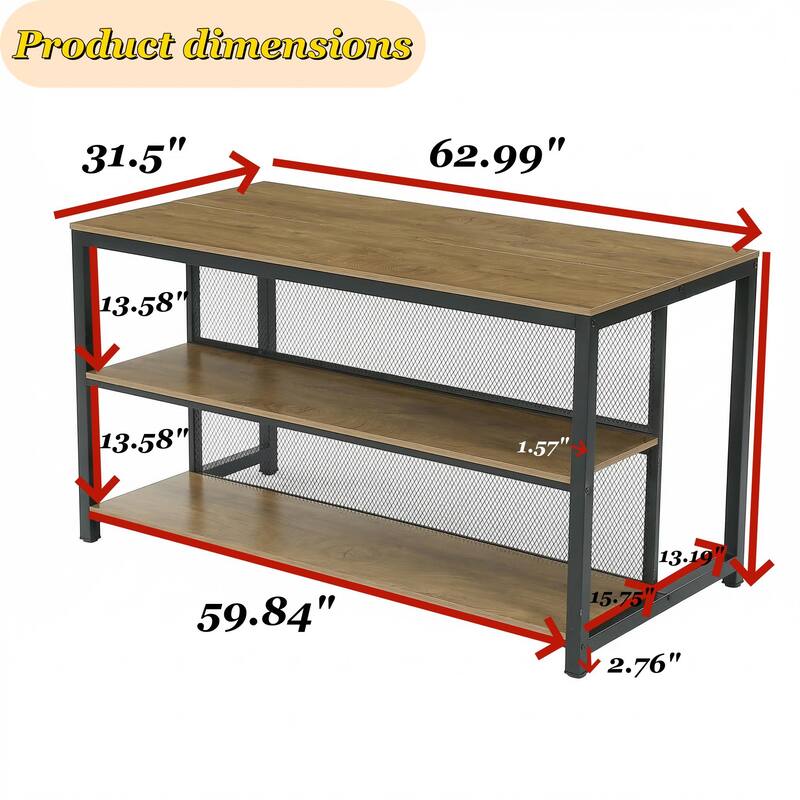 63" Industrial Kitchen Island With Seating & Storage