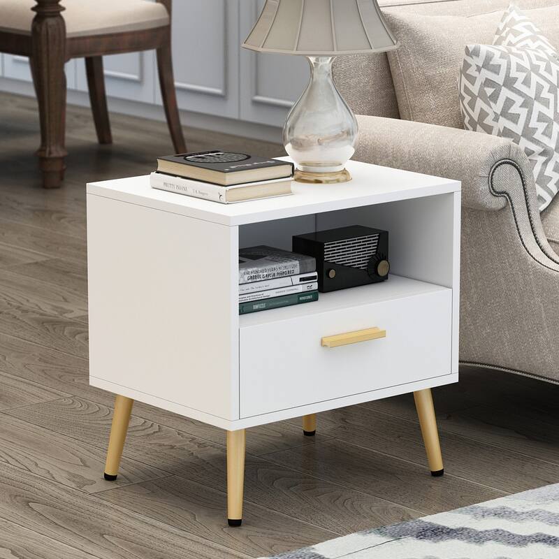 Timechee 20'' Tall 1 - Drawer Metal Legs Nightstand(One Piece)