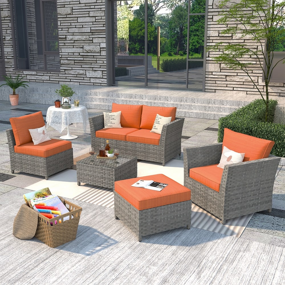 XIZZI 6-piece Patio Wicker Furniture Set with Coffee Table