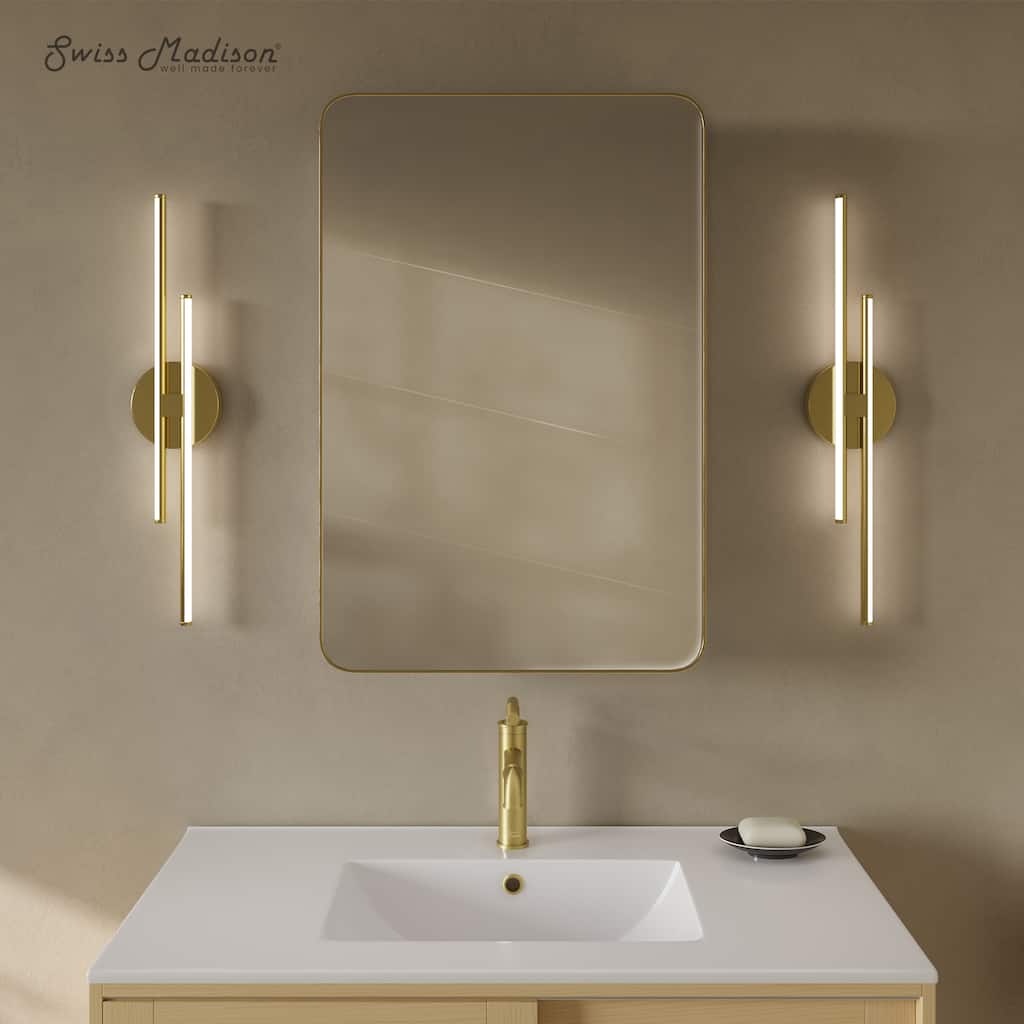 Pierre 20 X 30 Rectangle Recessed/Wall Mount Medicine Cabinet With Mirror In Brushed Gold - 20 x 30