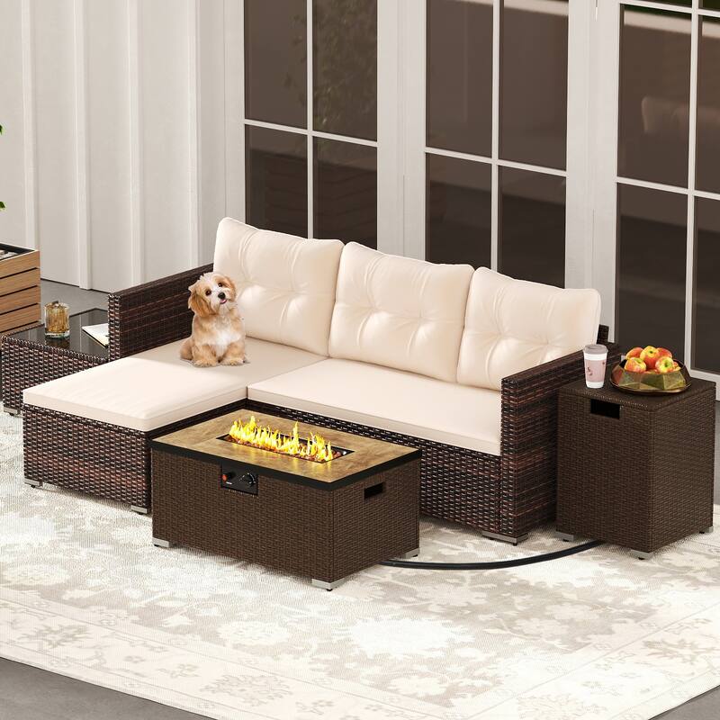 Gymax 4 PCS Outdoor Furniture Set w/ 32'' Fire Pit Table & Propane - Beige