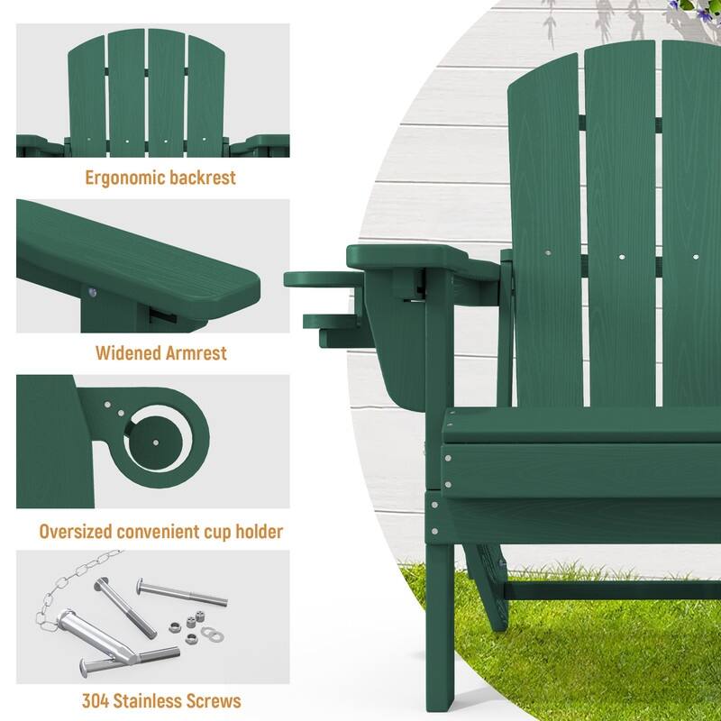 3-Position Reclining Folding Outdoor Chair – PE Wood Grain, Weather-Resistant