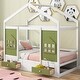 preview thumbnail 1 of 6, Charming Twin Size Wood House Bed with 2 Storage Drawers and Window Design Olive Green - Twin