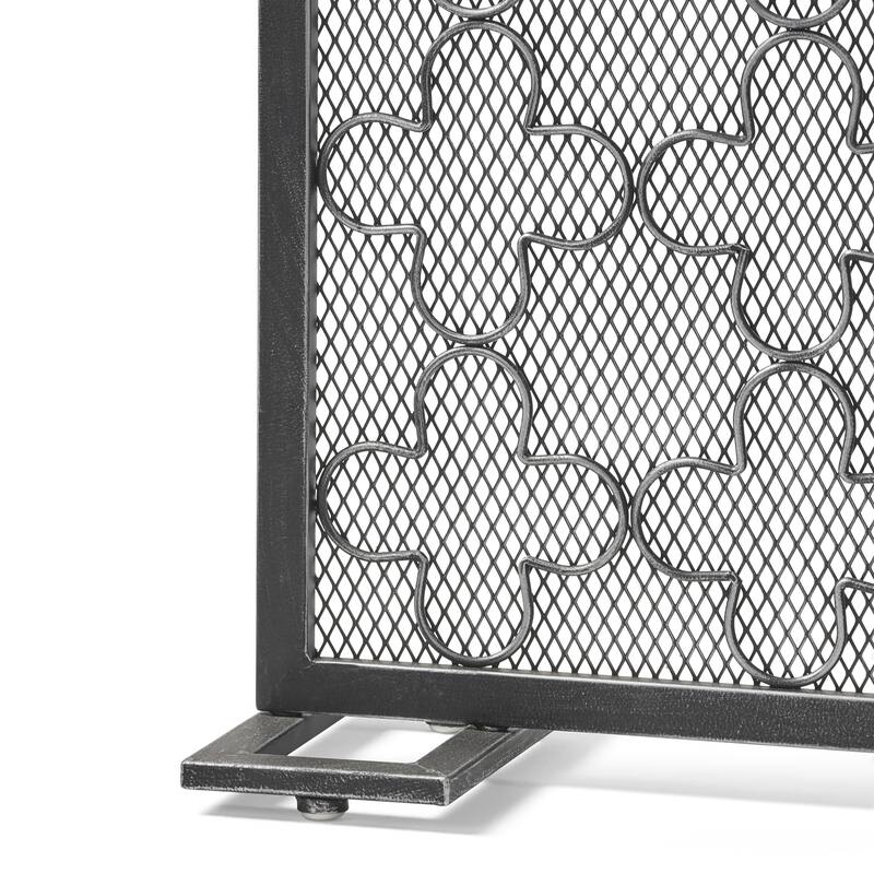 Anmytek Metal Fireplace Screen with Clover Trellis Design