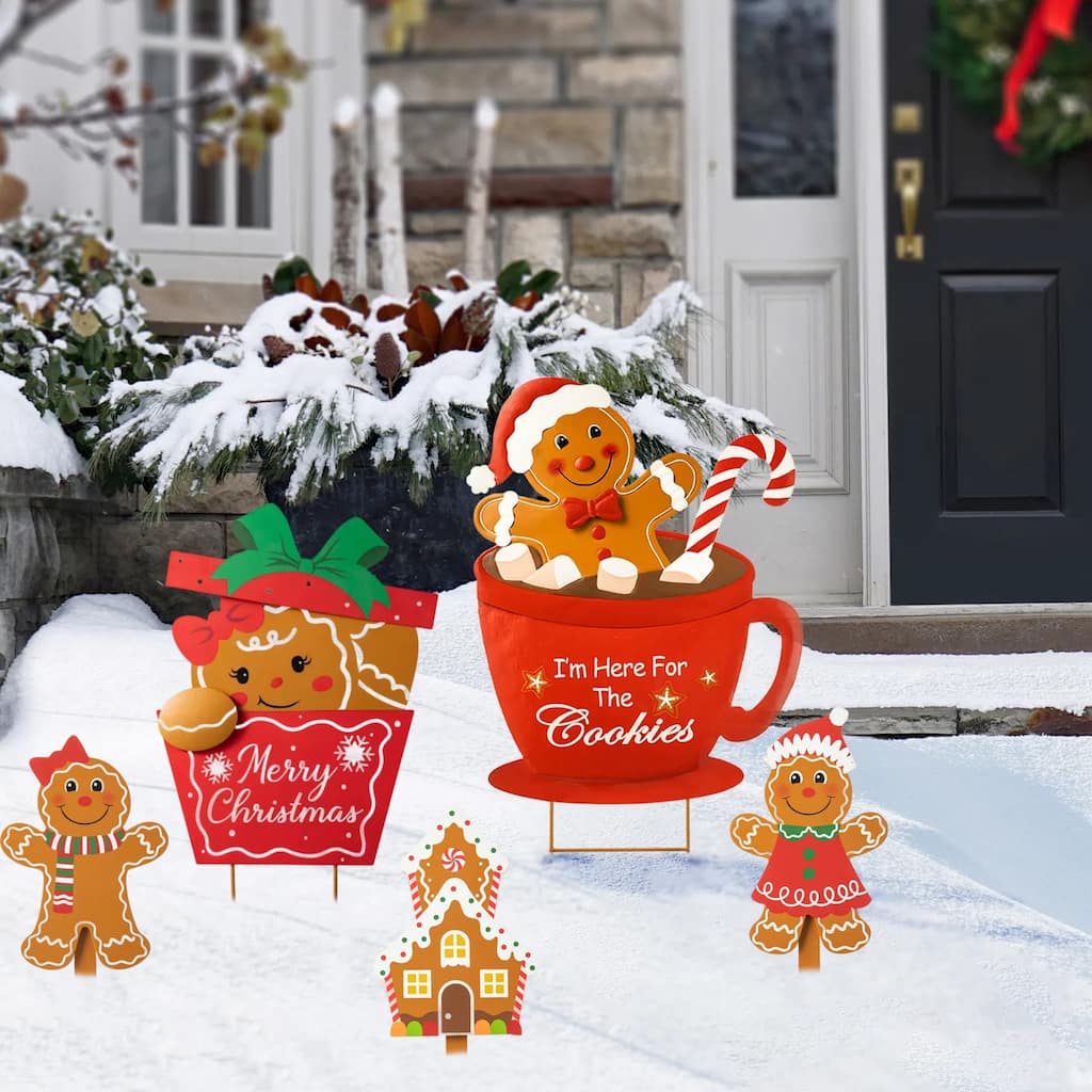 Glitzhome Christmas Gingerbread Boy Girl Yard Stakes Standing Hanging Decoration