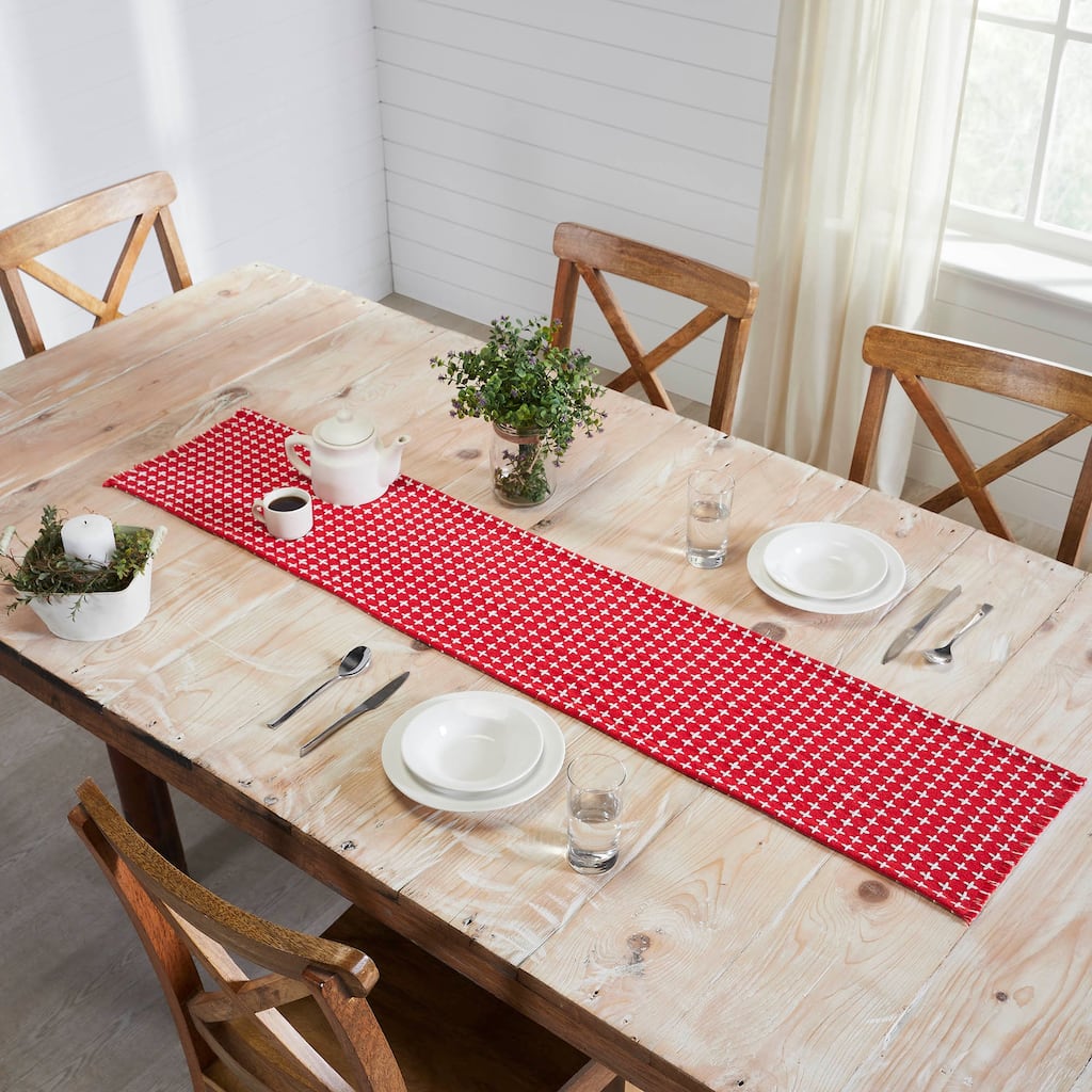 Gallen Red White Runner Fringed 12x36