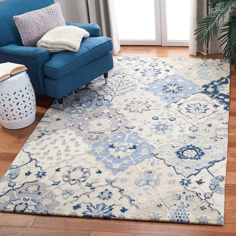 SAFAVIEH Handmade Glamour Noella Floral Wool Rug - 2'3" x 4' - Beige/Blue