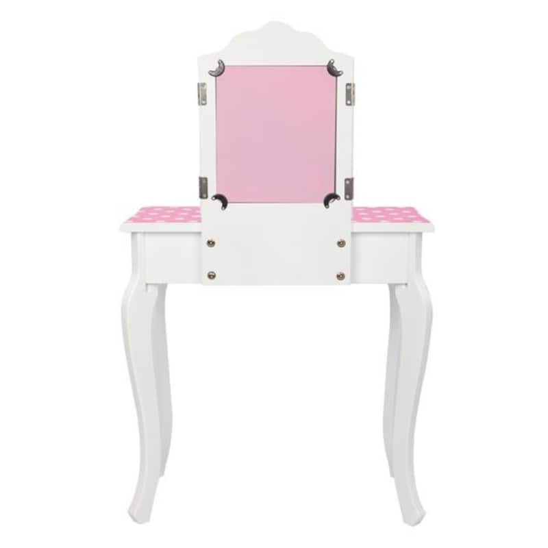 Three-Fold Mirror Single-Drawing Curved Foot Children Dressing Table Red Dots - 23.63 x 11.03 x 38.59