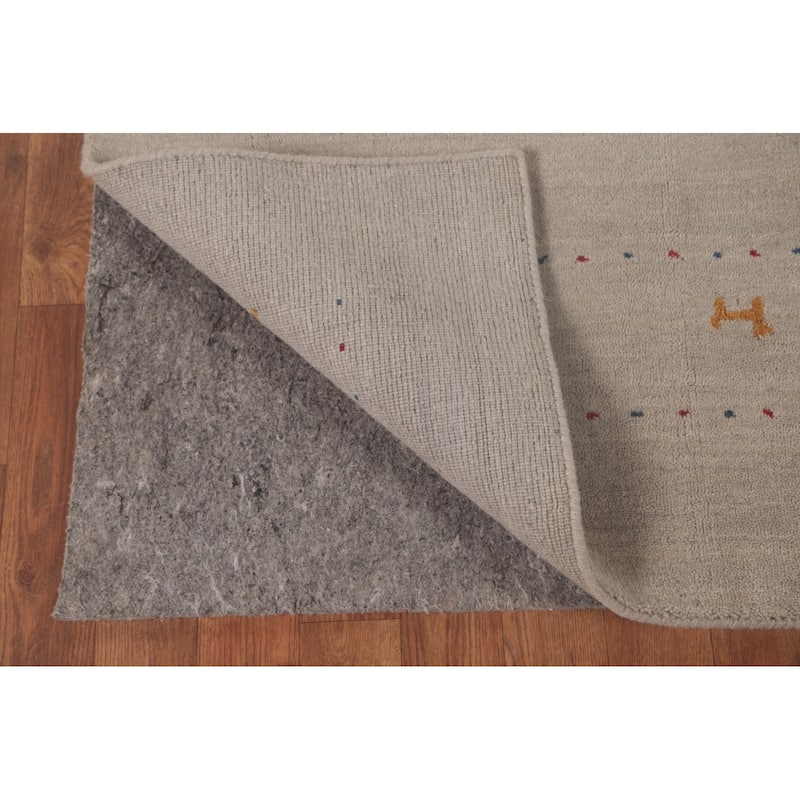Oriental Gabbeh Area Rug Hand-Knotted Tribal Beige Wool Carpet - 5'3"x 7'6"