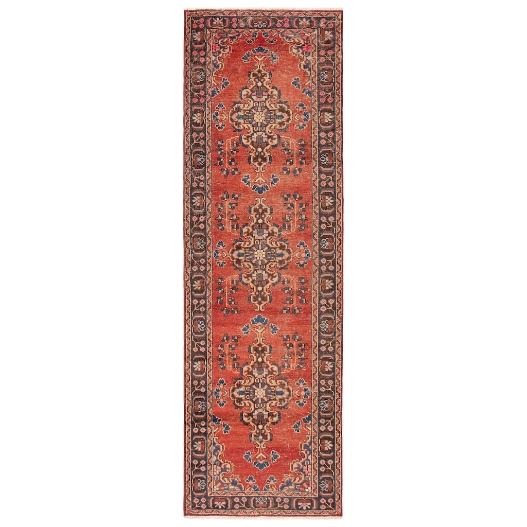 ECARPETGALLERY Hand-knotted Antalya Vintage Red Wool Rug - 3'7 x 10'10