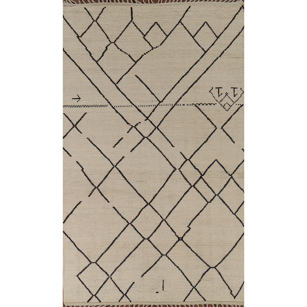 All-Over Geometric Moroccan Area Rug Hand-Knotted Wool Carpet - 7'9"x 9'8"