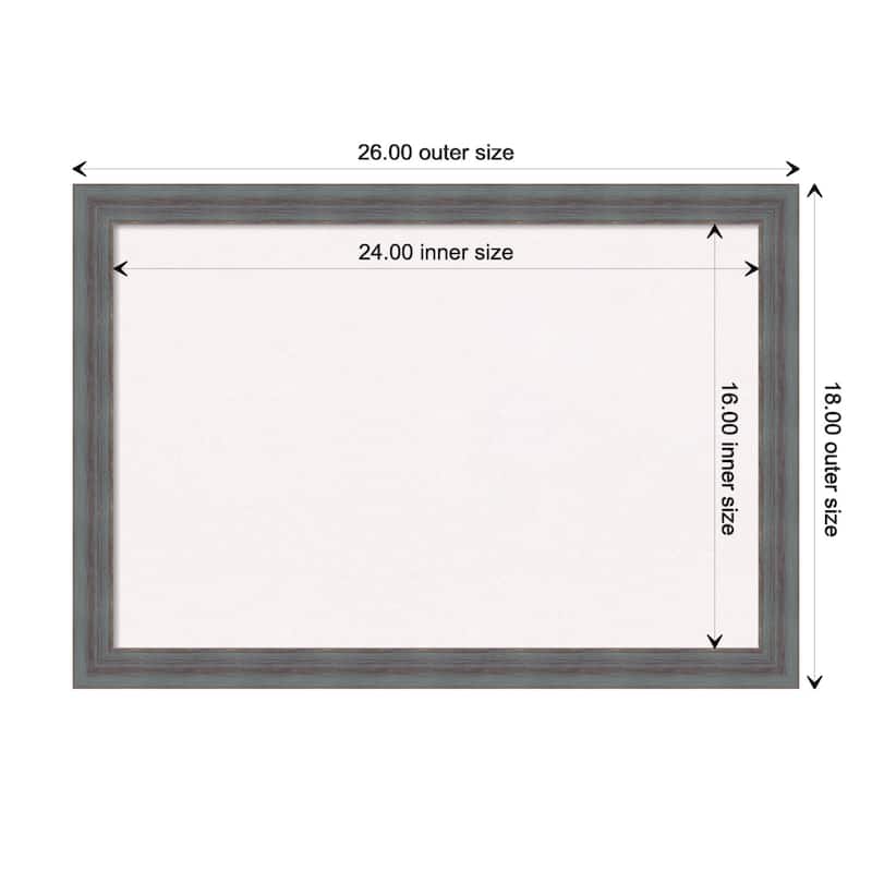 Dixie Blue Grey Rustic Wood Framed White Corkboard Bulletin Board - Board Size 24x16