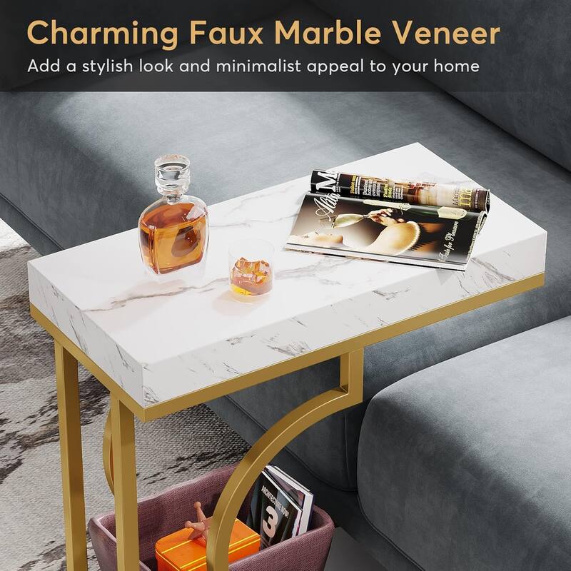 Modern Side Table, C Shaped End Table, Chairside Sofa Bedside Table for Living Room