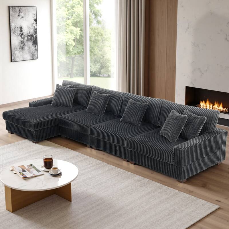 Cotton Flannel 3-Seat Modular Sectional Sofa with Chaise