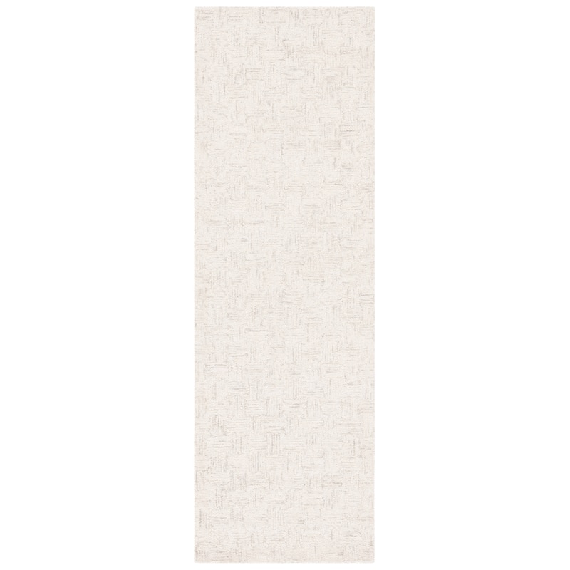 SAFAVIEH Handmade Micro-Loop Caridad Transitional Wool Rug - 2'3" x 7' Runner - Light Grey/Ivory