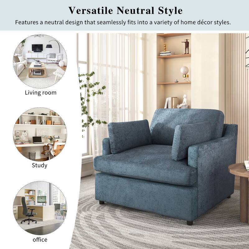 Modern 37" Accent chair with Plastic Legs and Pillows for Living Room