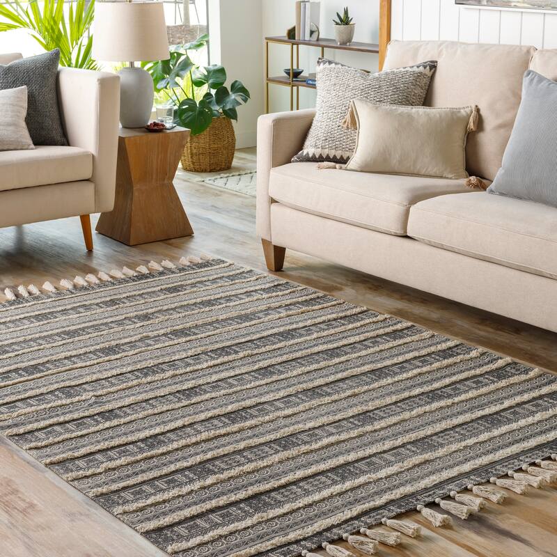 Artistic Weavers Bolat Handmade Bohemian Stripe Cotton Area Rug - 8' x 10' - Black/Beige
