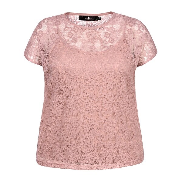 plus size pink lace top