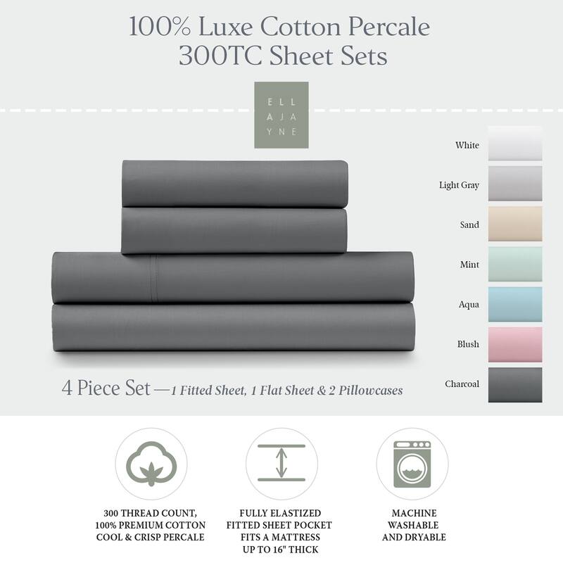 100% Cotton Percale Cool and Crisp Deep Pocket Sheet Set