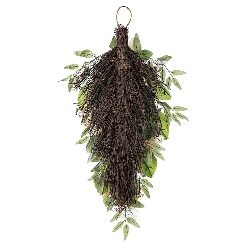 Glitzhome Peach Dahlia Floral Wreath Teardrop Garland