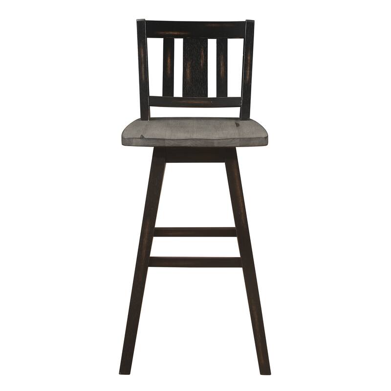 2-Piece Pub Height Swivel Chair Set - Distressed Gray & Black with Vertical Slat Back
