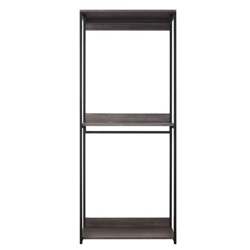 Gin Modular Closet System, 3 Rustic Gray Shelves, 2 Hanging Rods, Black