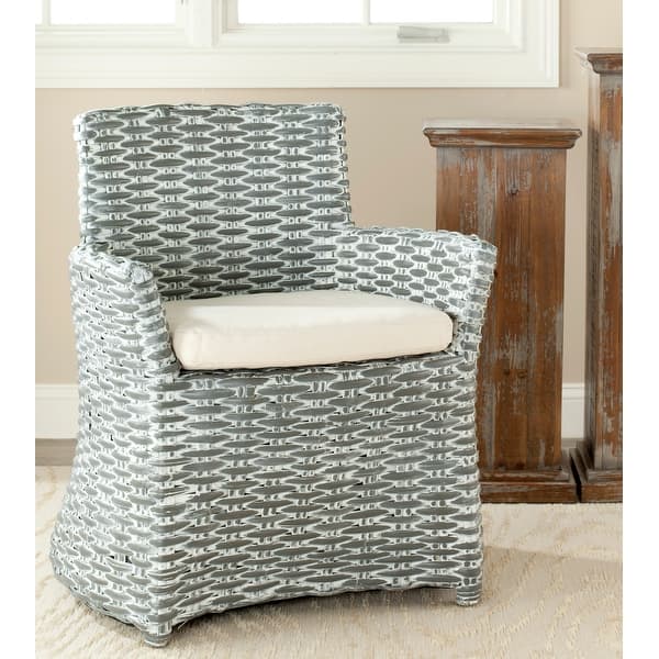 slide 2 of 8, SAFAVIEH Dining Rural Woven St. Thomas Wicker Washed out Grey Arm Chair - 28" W x 24" D x 33" H