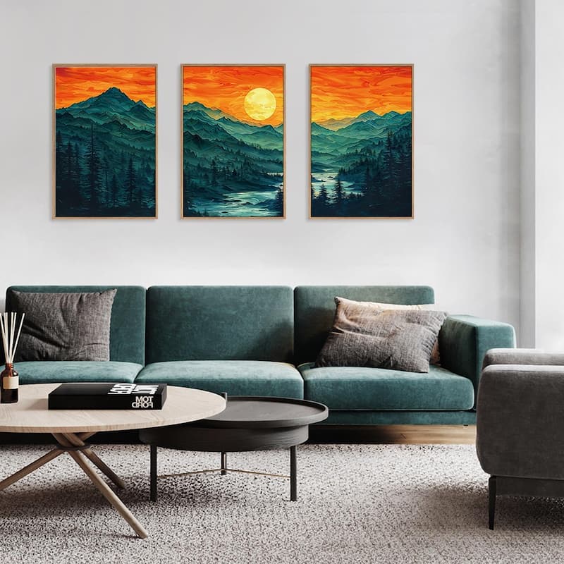 Abstract Ridge Wall Painting, Boho Sunset Scenery Wall Decor